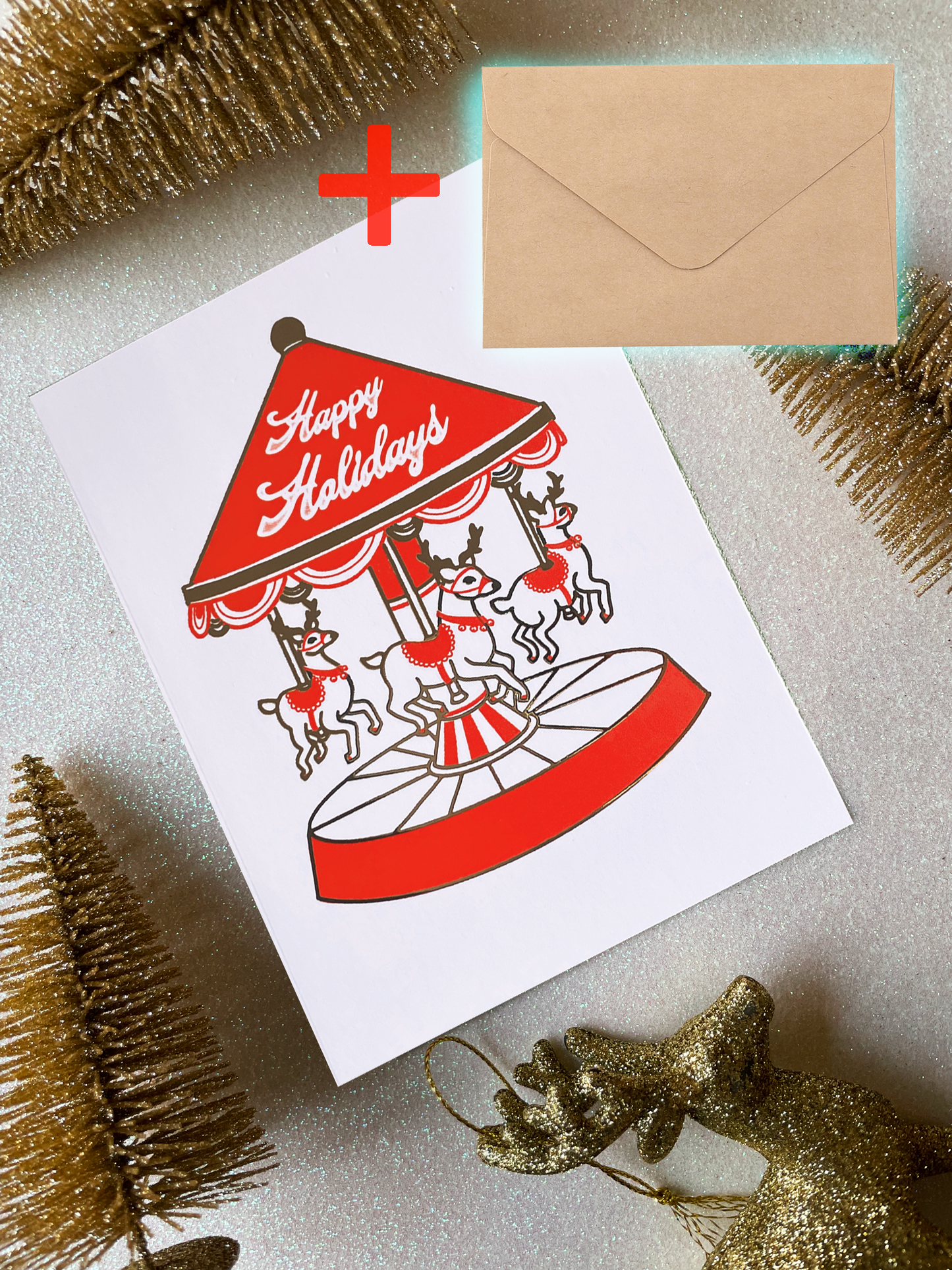 Reindeer carrousel Christmas card