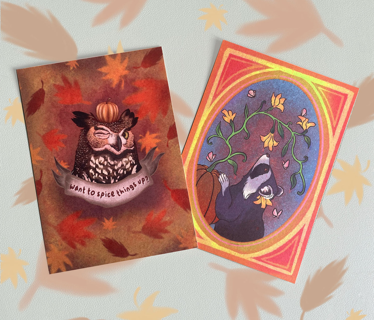 Set of 2 cards autumn animals