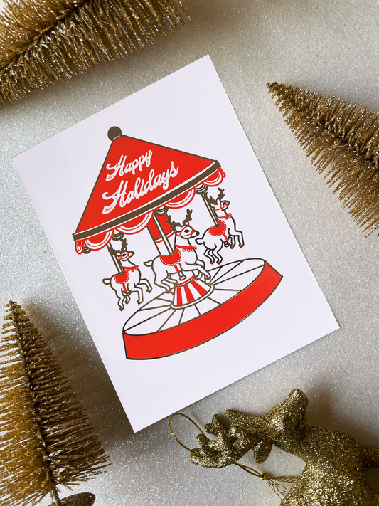 Reindeer carrousel Christmas card