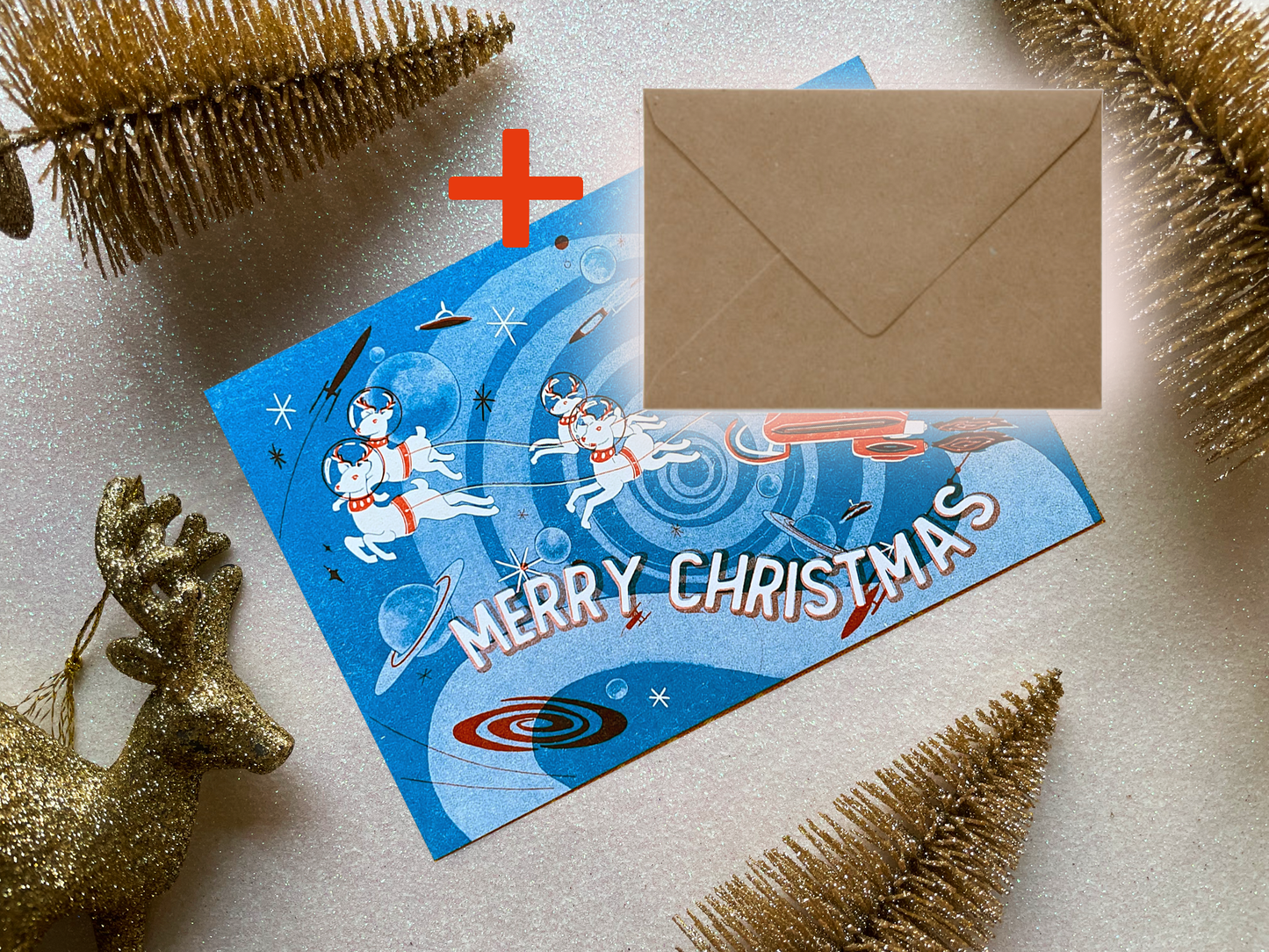 Retro space Christmas card