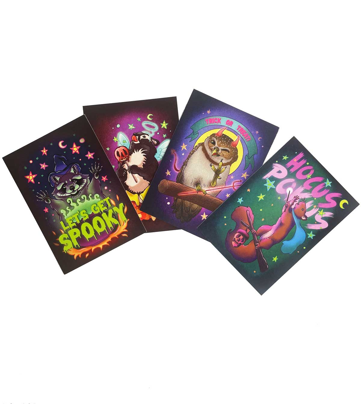 Set of 4 halloween animal cards